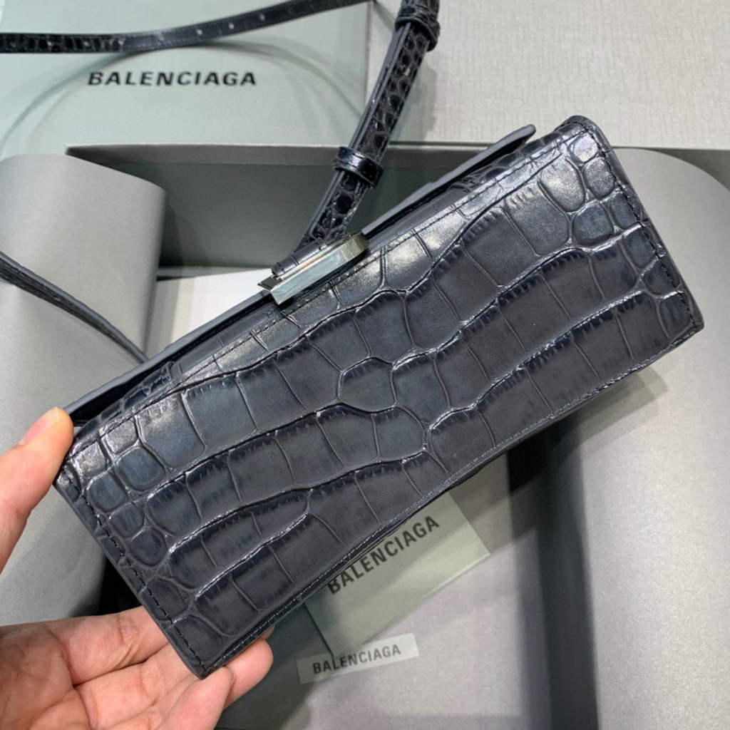 Balenciaga 592833 Hourglass XS Top Handle Bag Black Silver