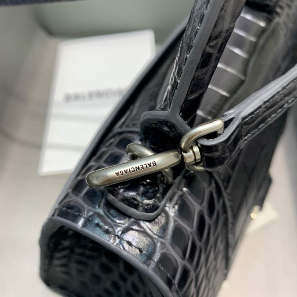 Balenciaga 592833 Hourglass XS Top Handle Bag Black Silver