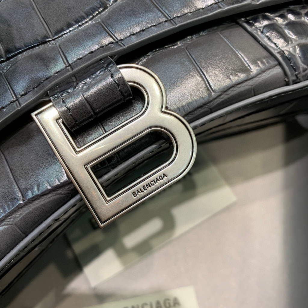 Balenciaga 592833 Hourglass XS Top Handle Bag Black Silver