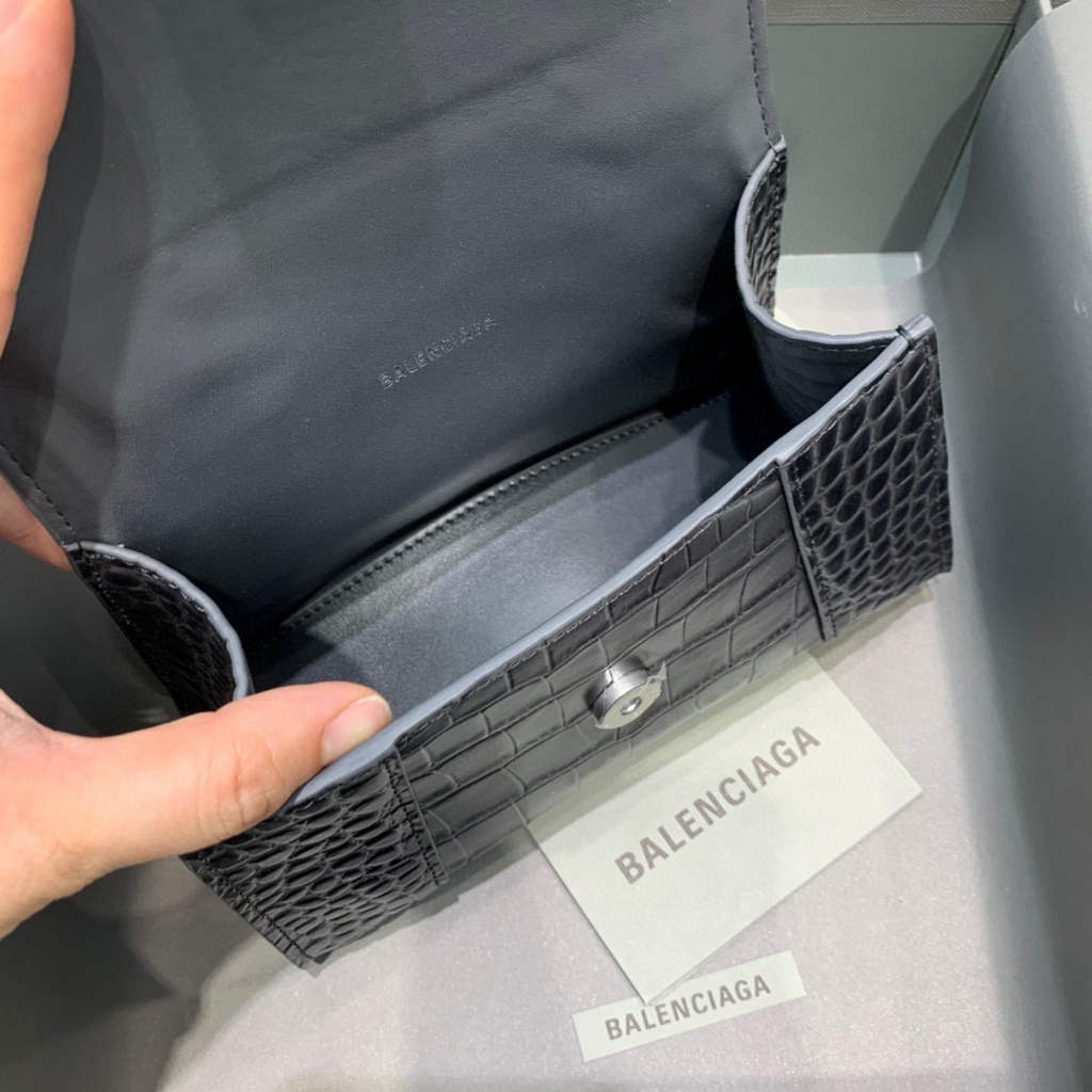 Balenciaga 592833 Hourglass XS Top Handle Bag Black Silver
