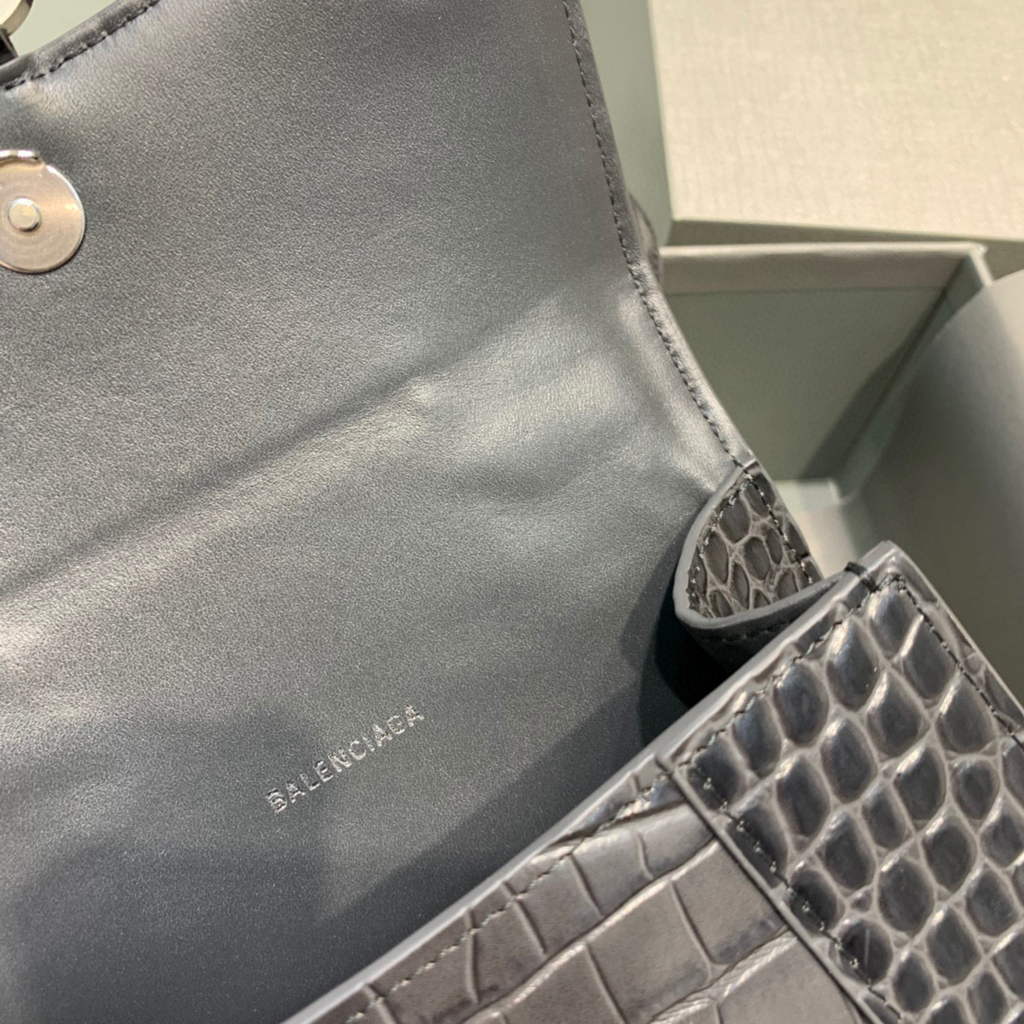 Balenciaga 592833 Hourglass XS Top Handle Bag Black Silver