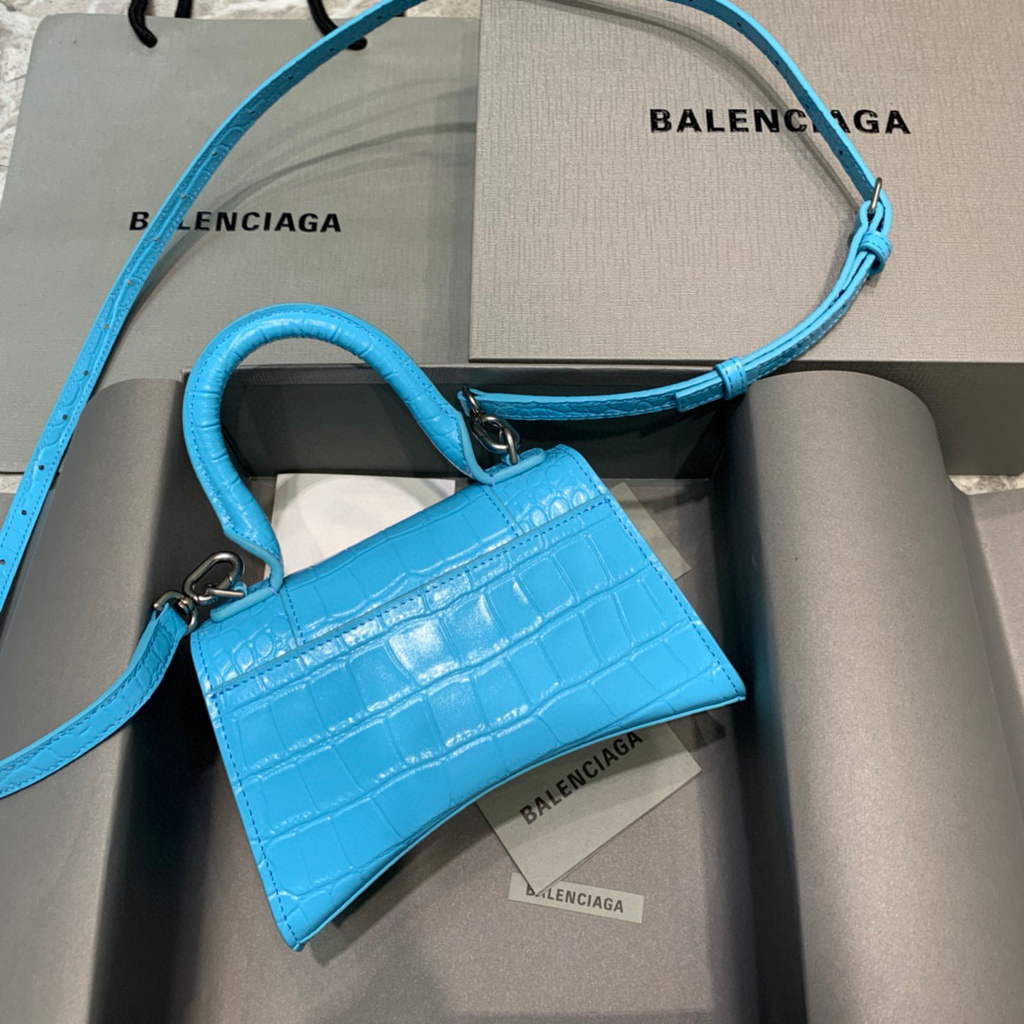 Balenciaga 592833 Hourglass XS Top Handle Bag Blue Silver