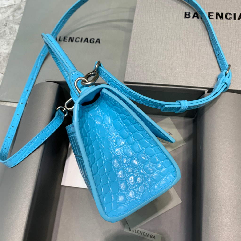 Balenciaga 592833 Hourglass XS Top Handle Bag Blue Silver
