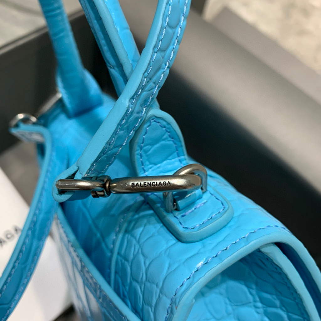 Balenciaga 592833 Hourglass XS Top Handle Bag Blue Silver