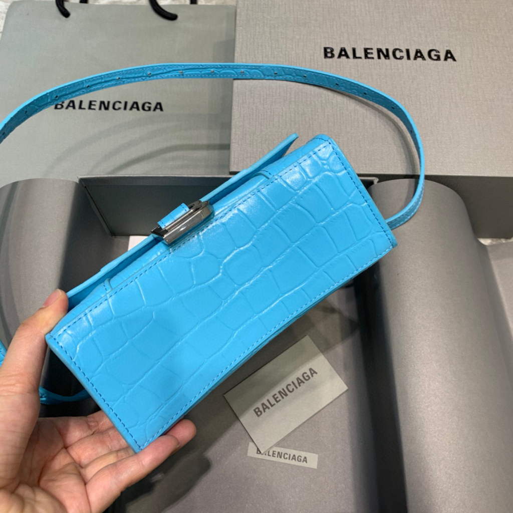 Balenciaga 592833 Hourglass XS Top Handle Bag Blue Silver