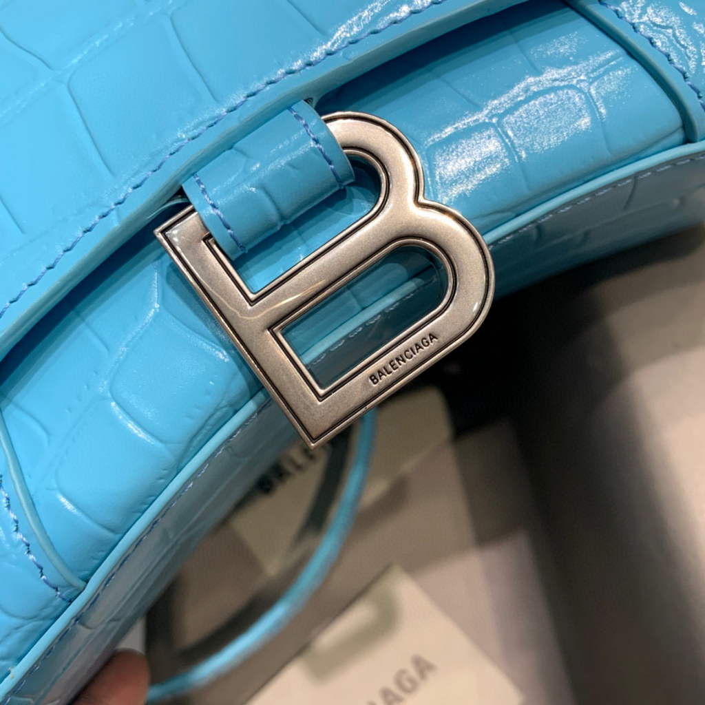 Balenciaga 592833 Hourglass XS Top Handle Bag Blue Silver