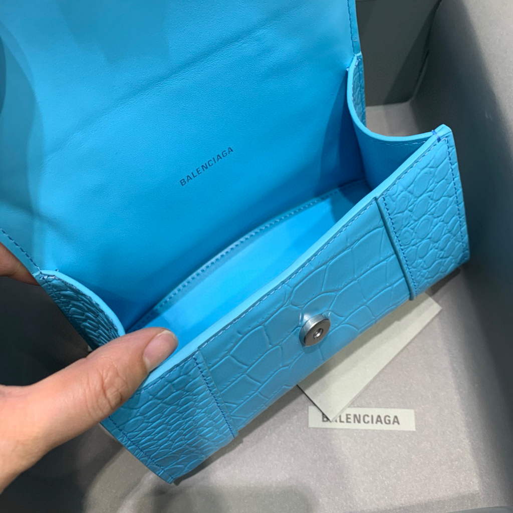Balenciaga 592833 Hourglass XS Top Handle Bag Blue Silver
