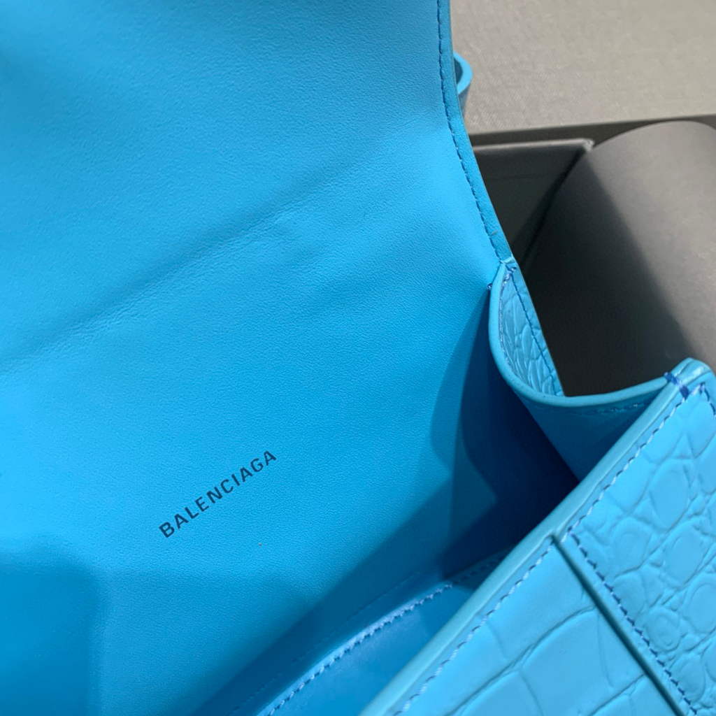 Balenciaga 592833 Hourglass XS Top Handle Bag Blue Silver