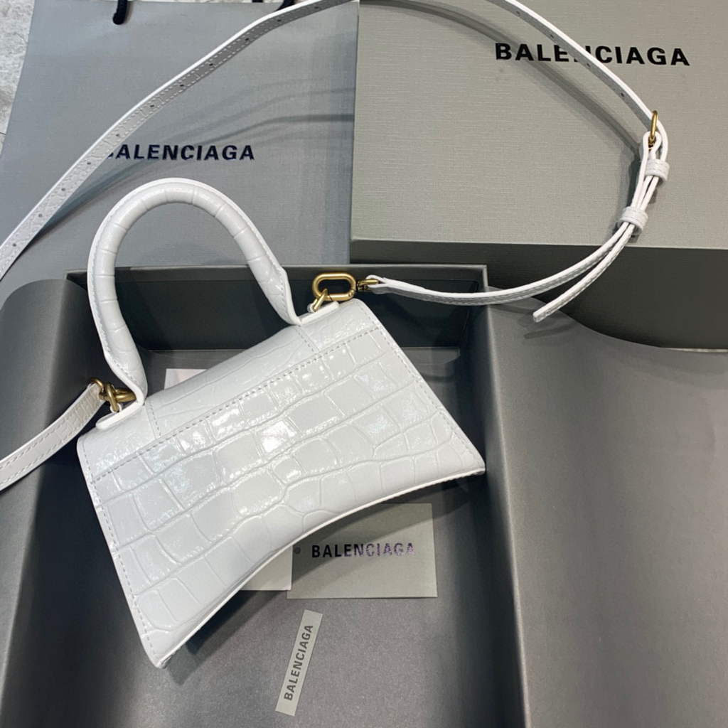 Balenciaga 592833 Hourglass XS Top Handle Bag White Gold