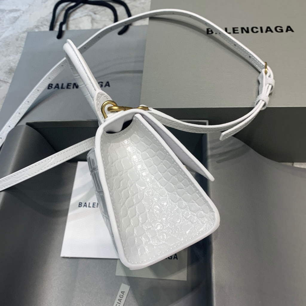 Balenciaga 592833 Hourglass XS Top Handle Bag White Gold