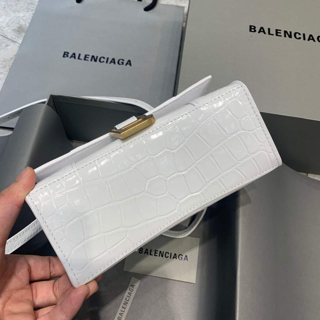 Balenciaga 592833 Hourglass XS Top Handle Bag White Gold