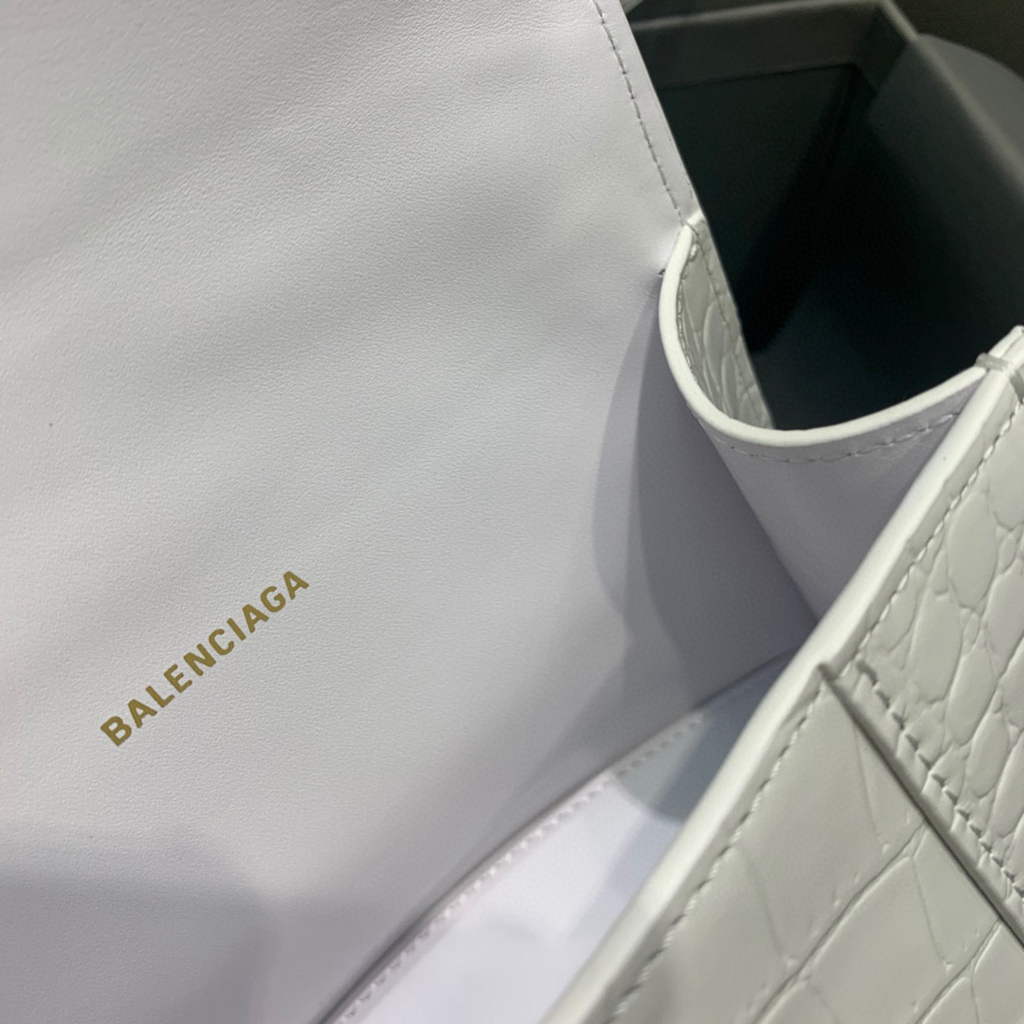 Balenciaga 592833 Hourglass XS Top Handle Bag White Gold