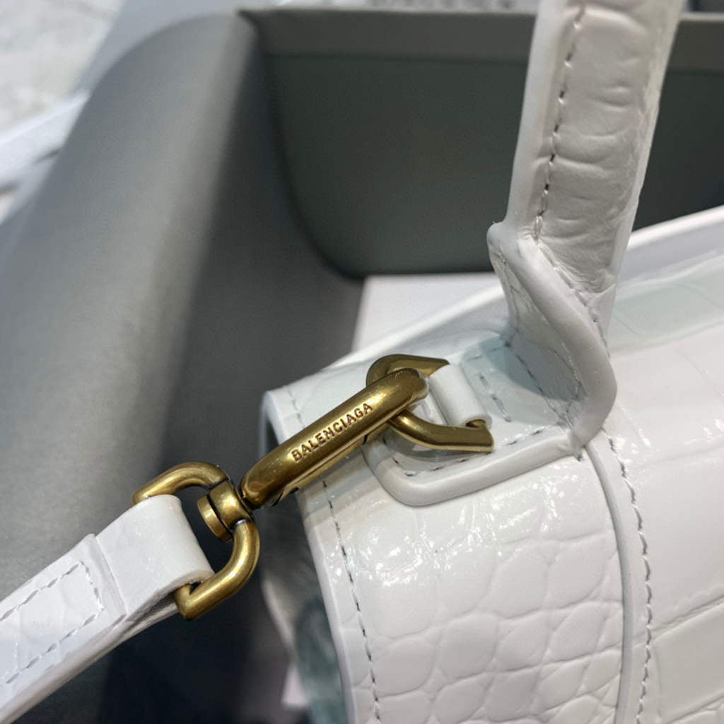 Balenciaga 592833 Hourglass XS Top Handle Bag White Gold