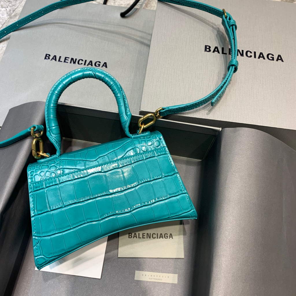Balenciaga 592833 Hourglass XS Top Handle Bag Blue Gold