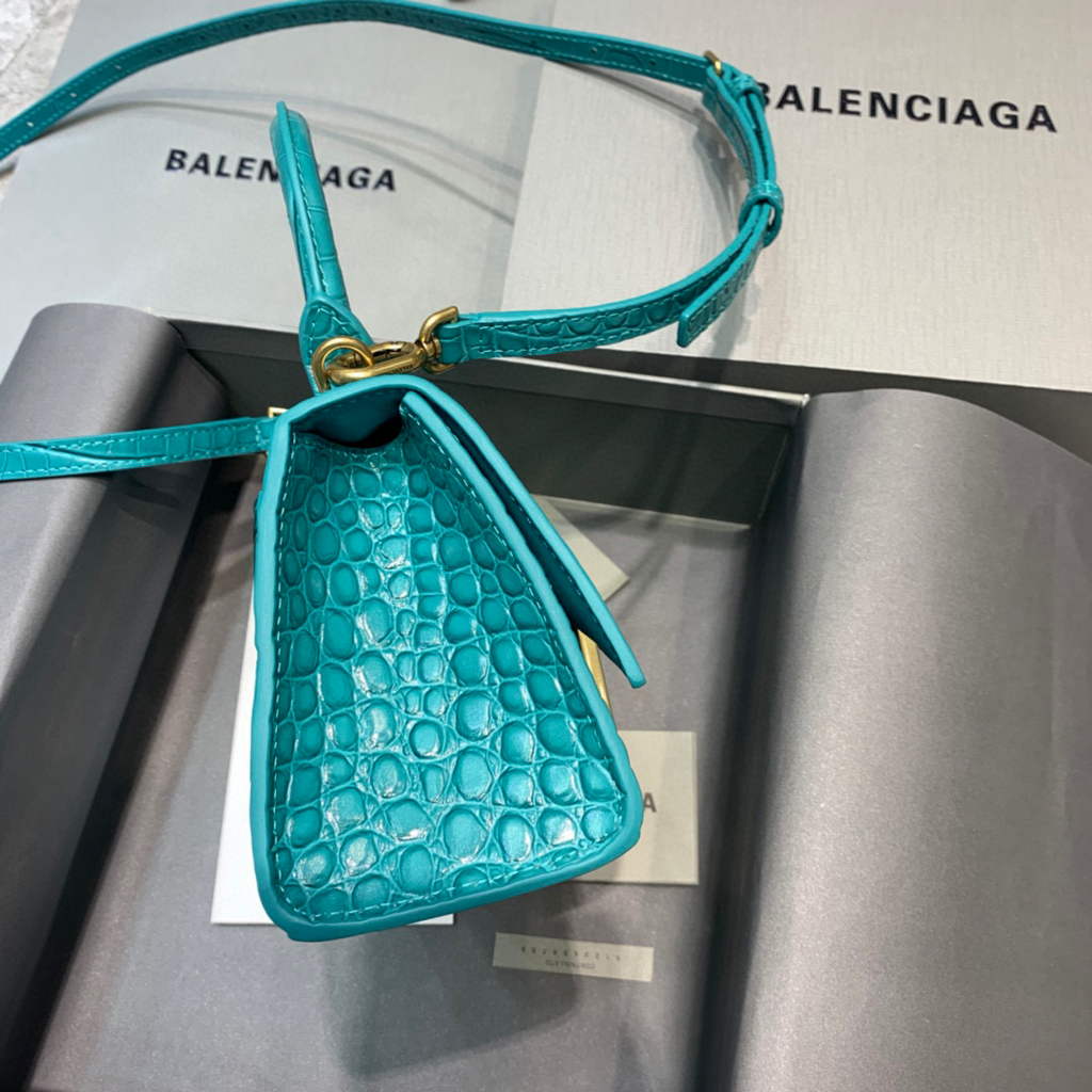 Balenciaga 592833 Hourglass XS Top Handle Bag Blue Gold