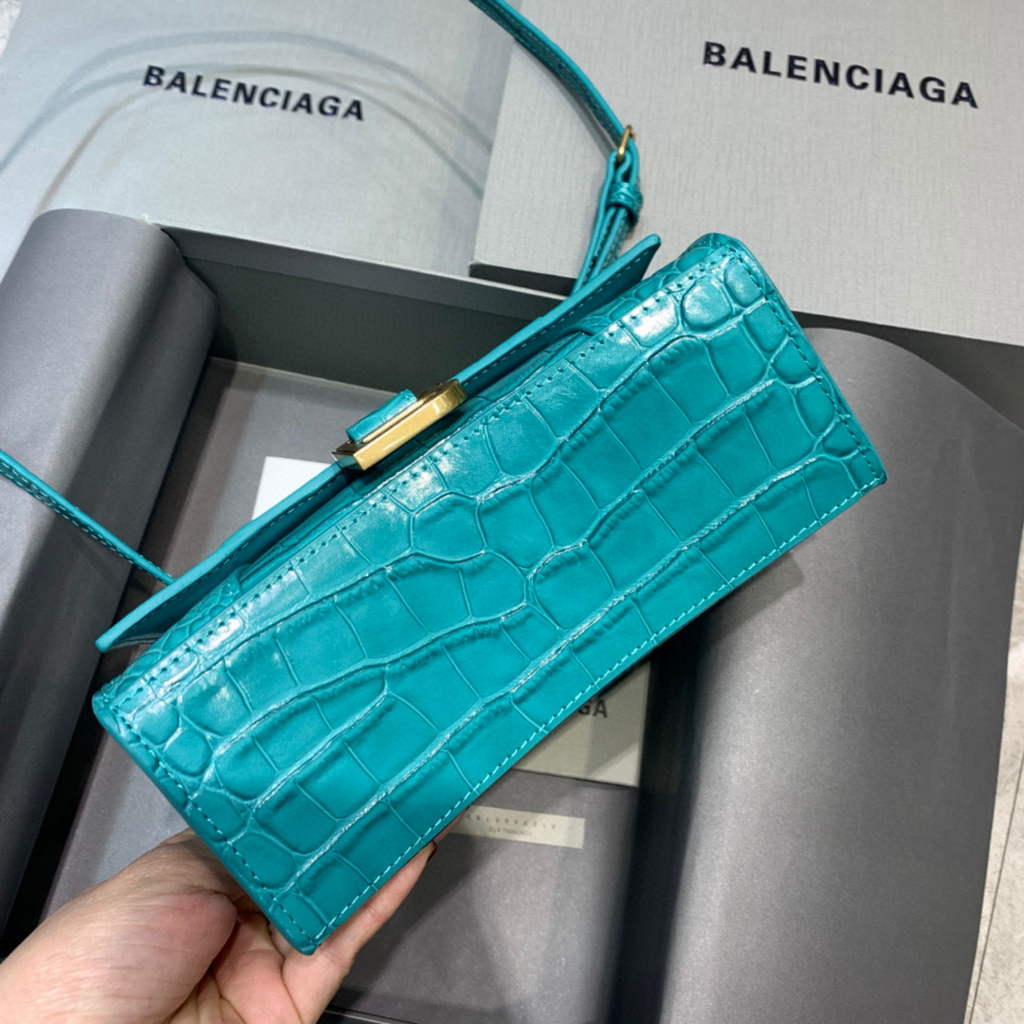 Balenciaga 592833 Hourglass XS Top Handle Bag Blue Gold