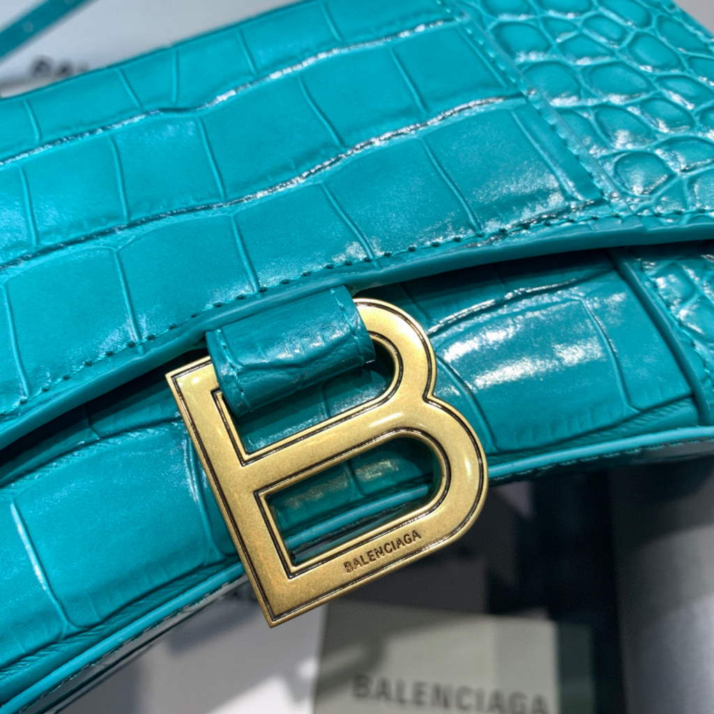 Balenciaga 592833 Hourglass XS Top Handle Bag Blue Gold