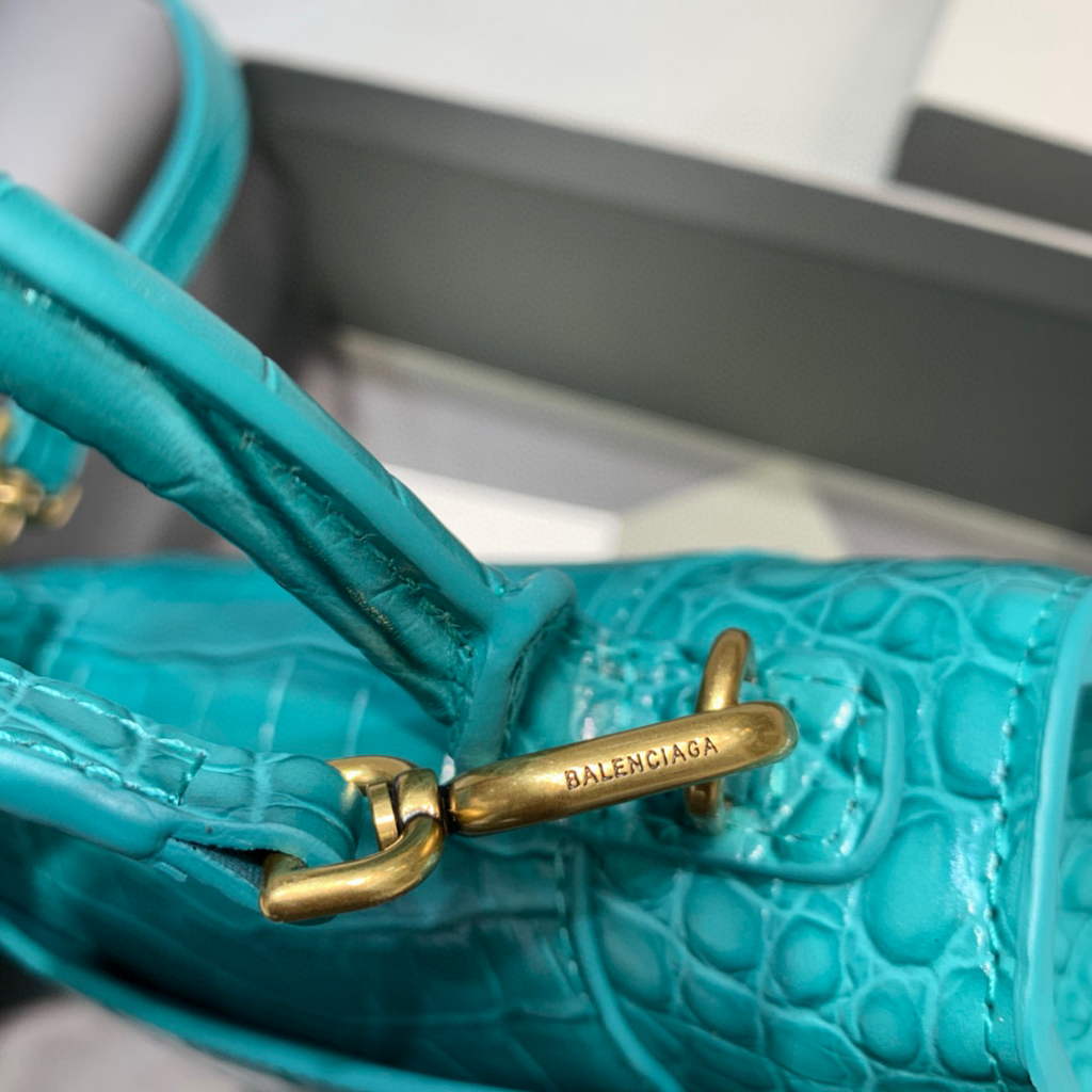 Balenciaga 592833 Hourglass XS Top Handle Bag Blue Gold