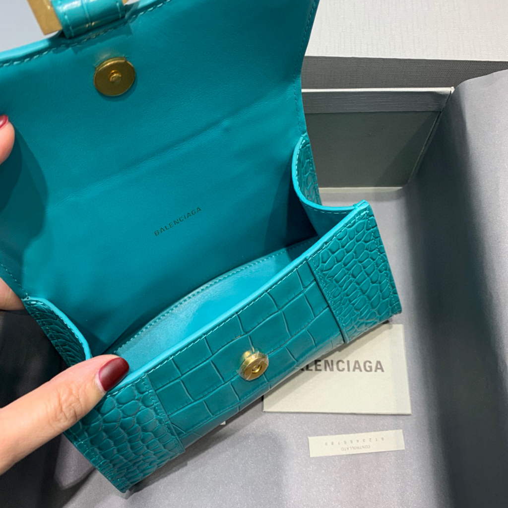 Balenciaga 592833 Hourglass XS Top Handle Bag Blue Gold