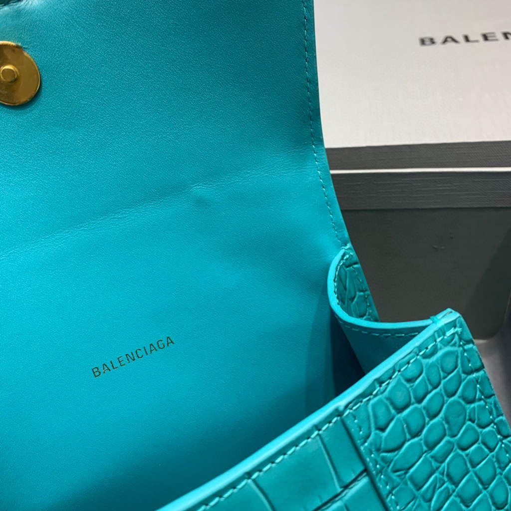 Balenciaga 592833 Hourglass XS Top Handle Bag Blue Gold