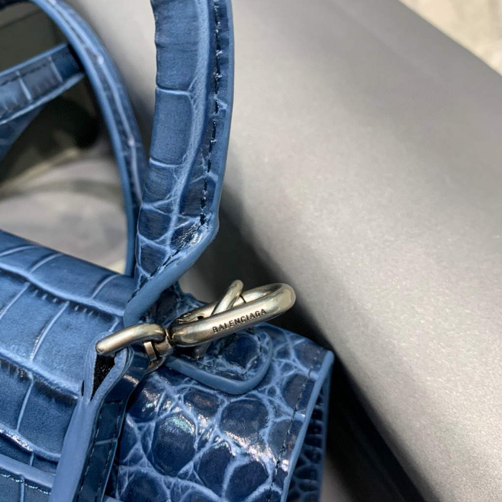 Balenciaga 592833 Hourglass XS Top Handle Bag Navy Blue Silver