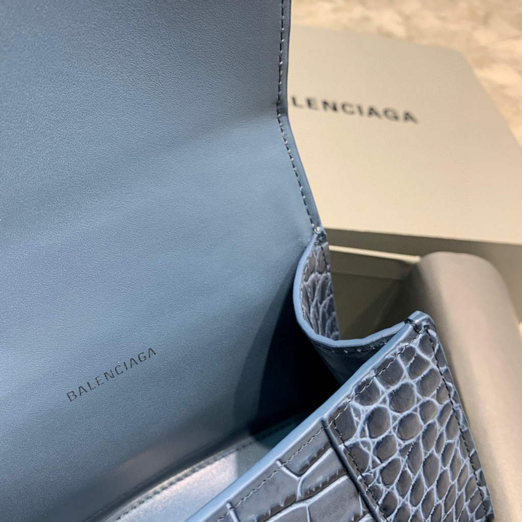 Balenciaga 592833 Hourglass XS Top Handle Bag Navy Blue Silver
