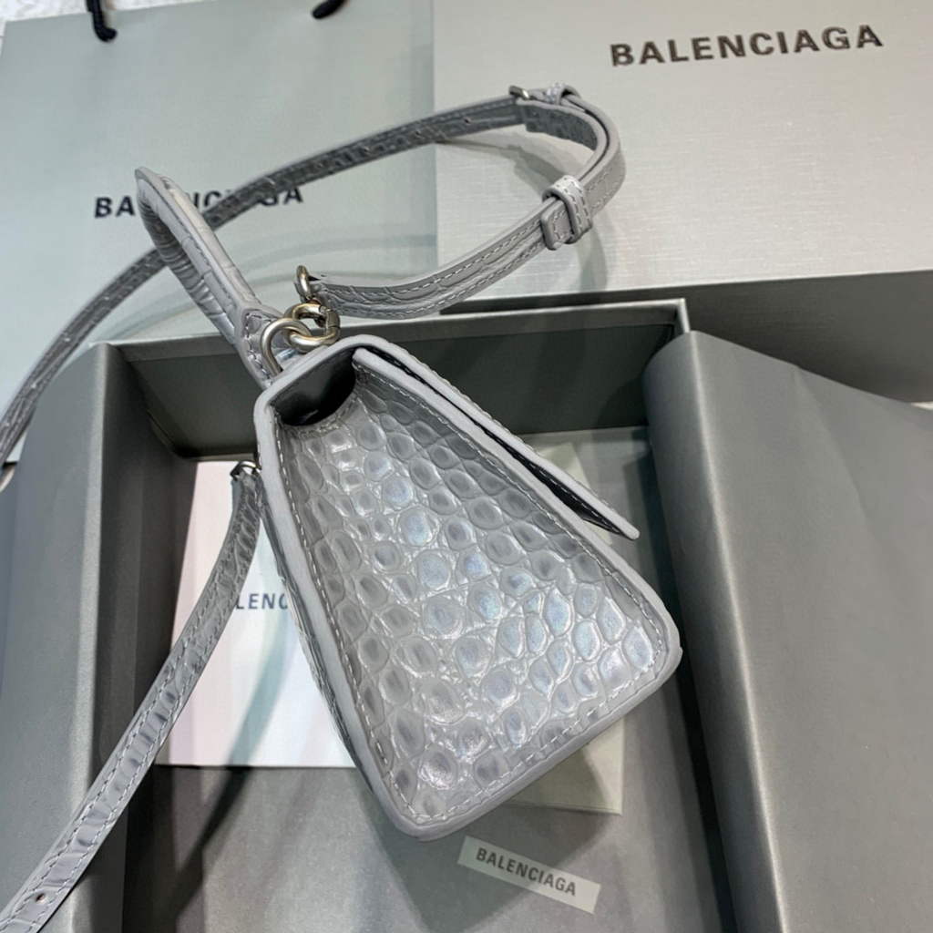 Balenciaga 592833 Hourglass XS Top Handle Bag Navy Gray Silver