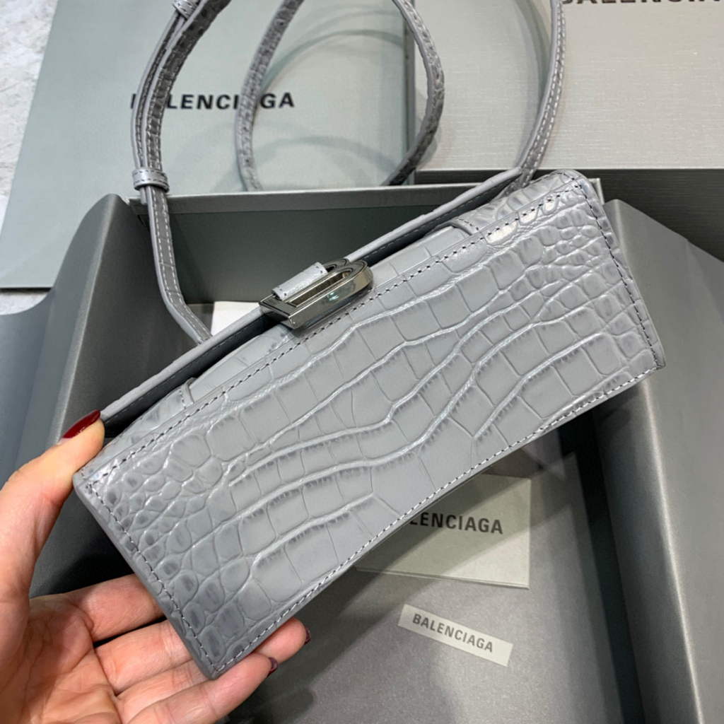 Balenciaga 592833 Hourglass XS Top Handle Bag Navy Gray Silver