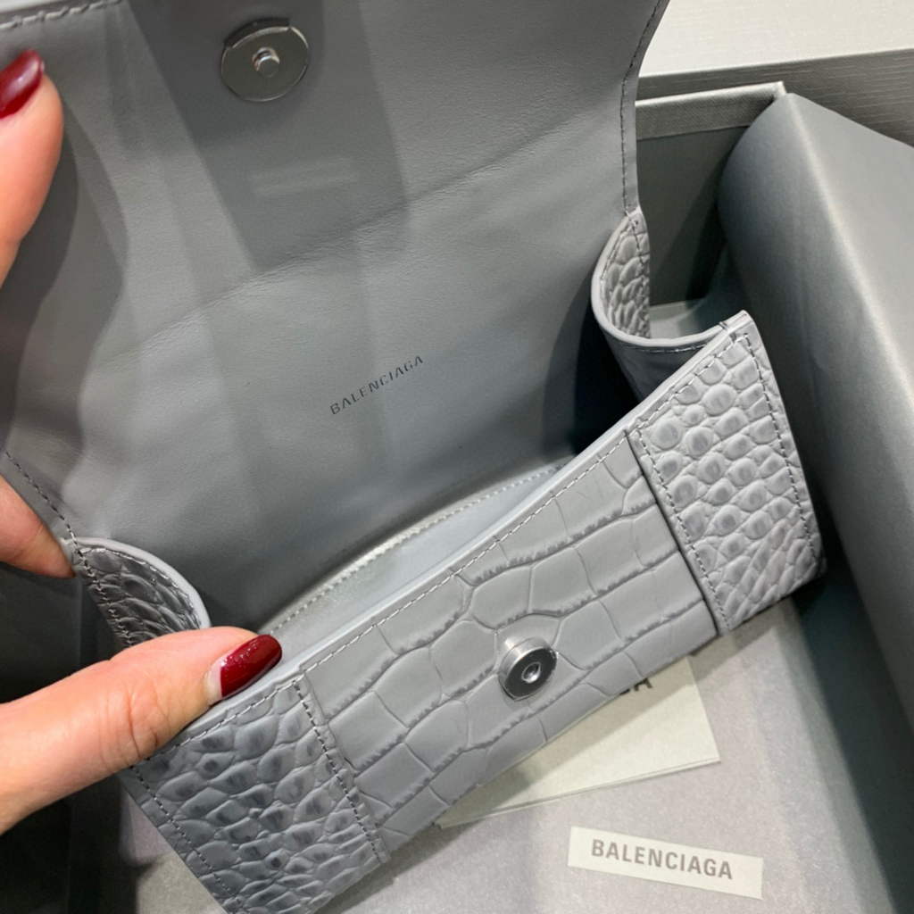 Balenciaga 592833 Hourglass XS Top Handle Bag Navy Gray Silver