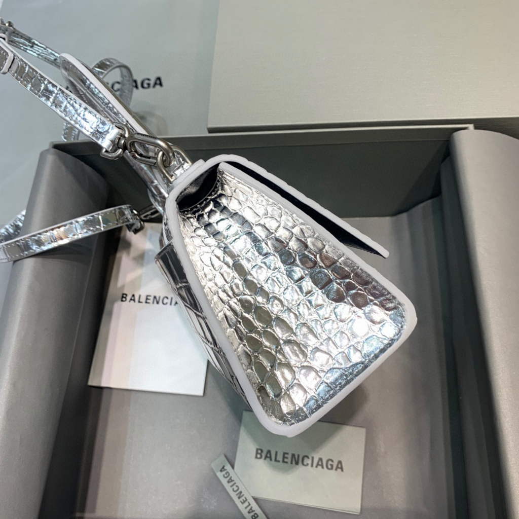 Balenciaga 592833 Hourglass XS Top Handle Bag Silver