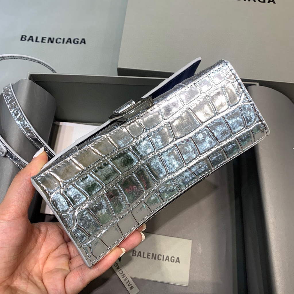 Balenciaga 592833 Hourglass XS Top Handle Bag Silver