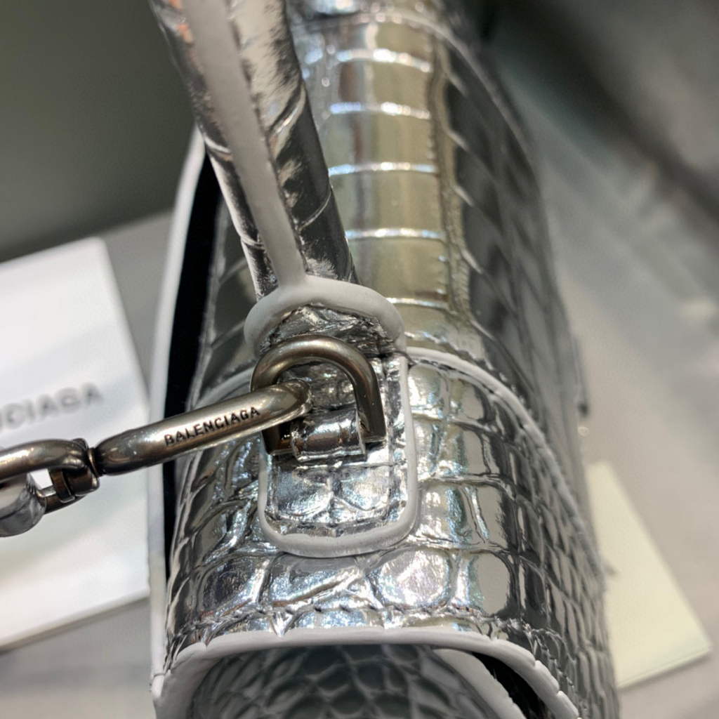 Balenciaga 592833 Hourglass XS Top Handle Bag Silver