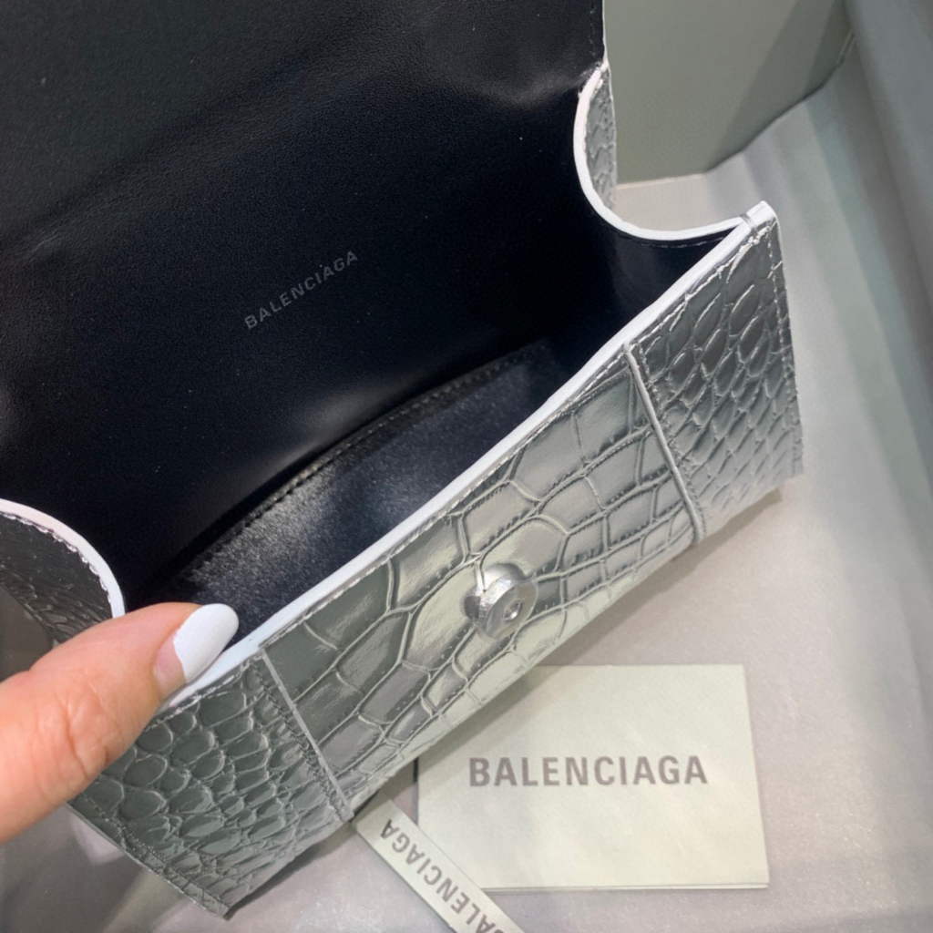 Balenciaga 592833 Hourglass XS Top Handle Bag Silver
