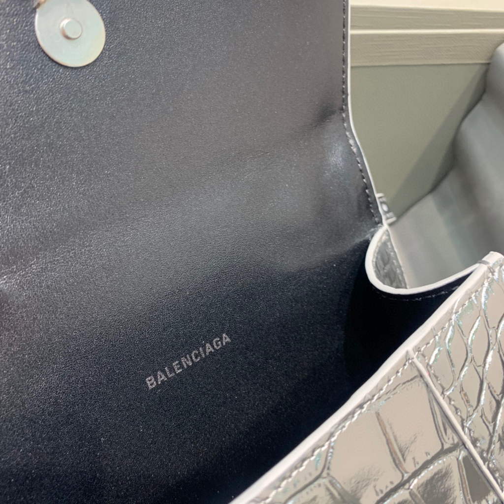 Balenciaga 592833 Hourglass XS Top Handle Bag Silver