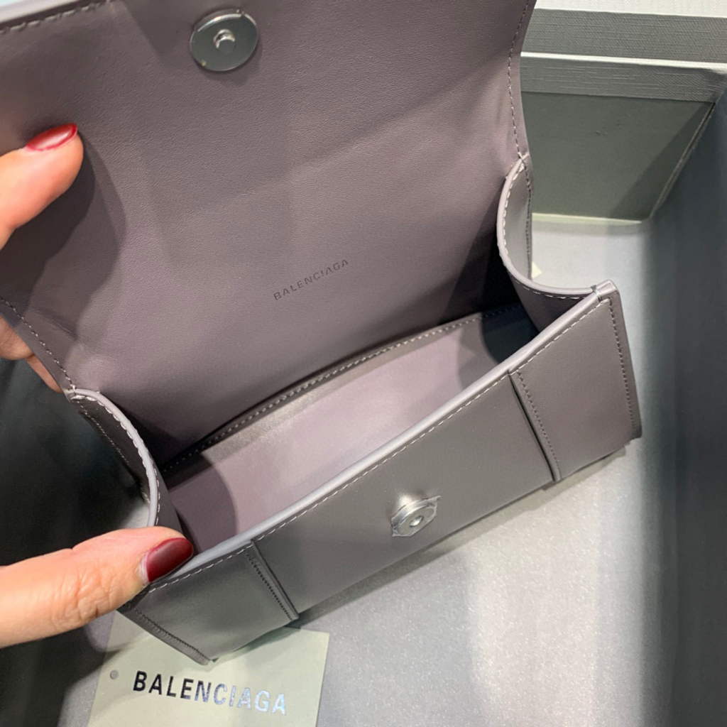 Balenciaga 592833 Hourglass XS Top Handle Leather Bag Gray