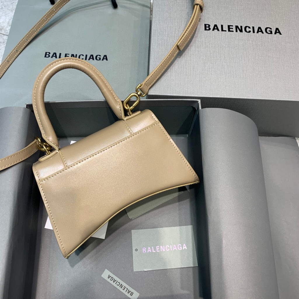 Balenciaga 592833 Hourglass XS Top Handle Leather Bag Apricot