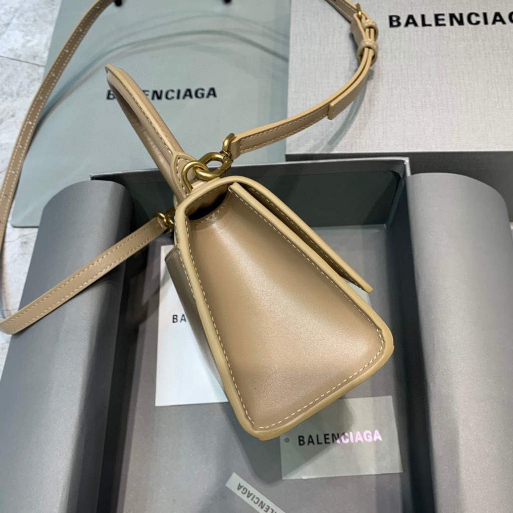 Balenciaga 592833 Hourglass XS Top Handle Leather Bag Apricot