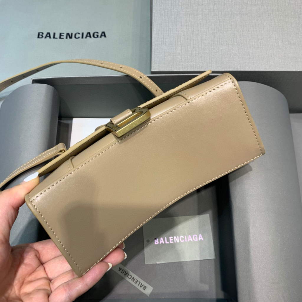 Balenciaga 592833 Hourglass XS Top Handle Leather Bag Apricot