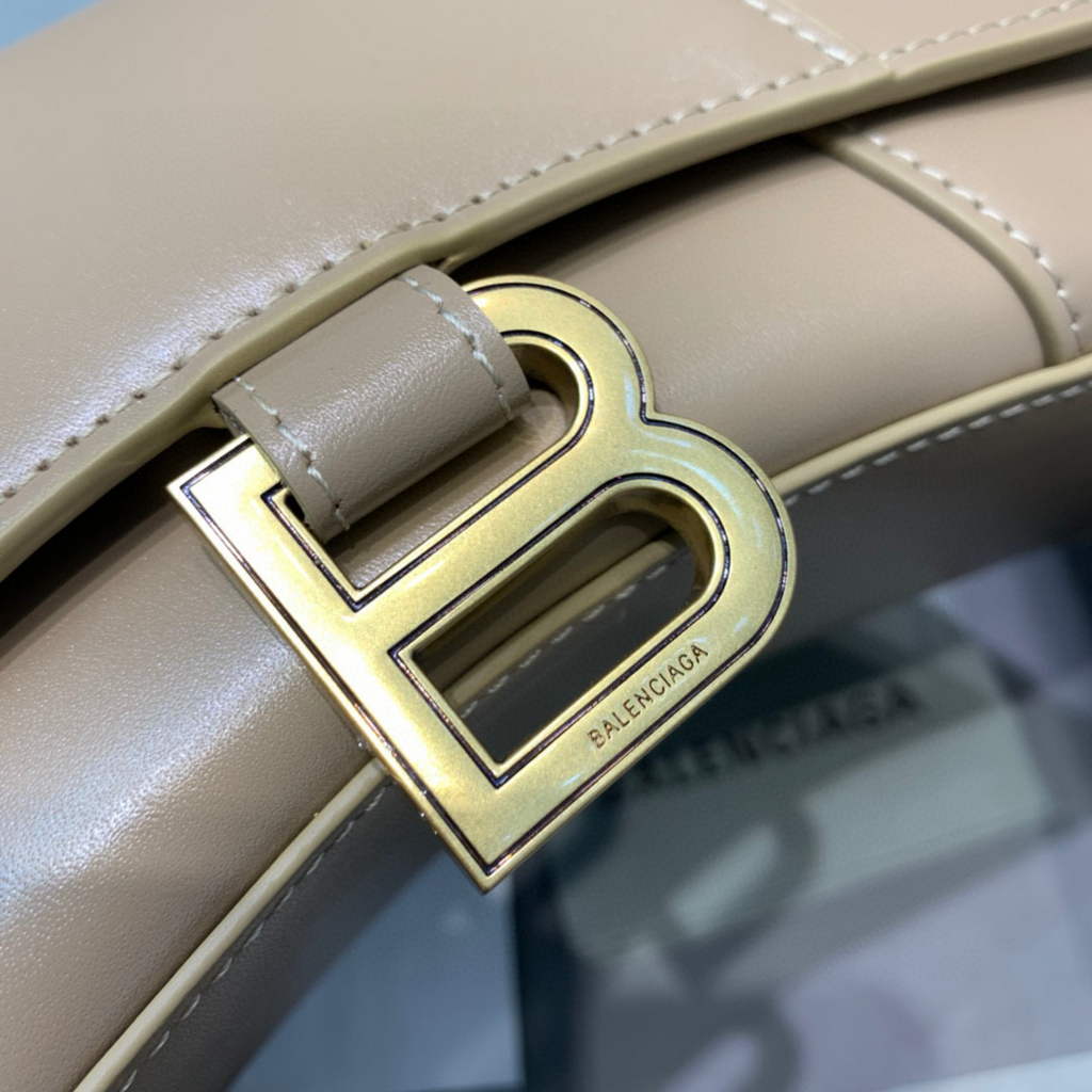Balenciaga 592833 Hourglass XS Top Handle Leather Bag Apricot
