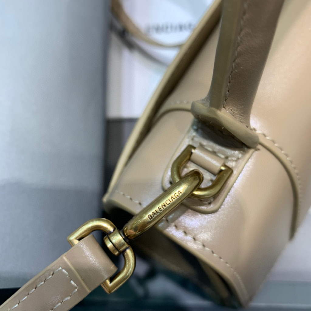 Balenciaga 592833 Hourglass XS Top Handle Leather Bag Apricot