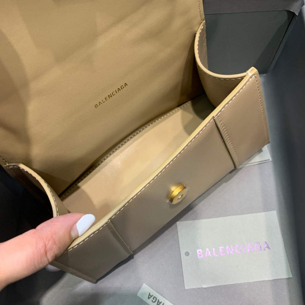 Balenciaga 592833 Hourglass XS Top Handle Leather Bag Apricot