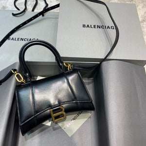 Balenciaga 592833 Hourglass XS Top Handle Leather Bag Black Gold - Default Title - View 1