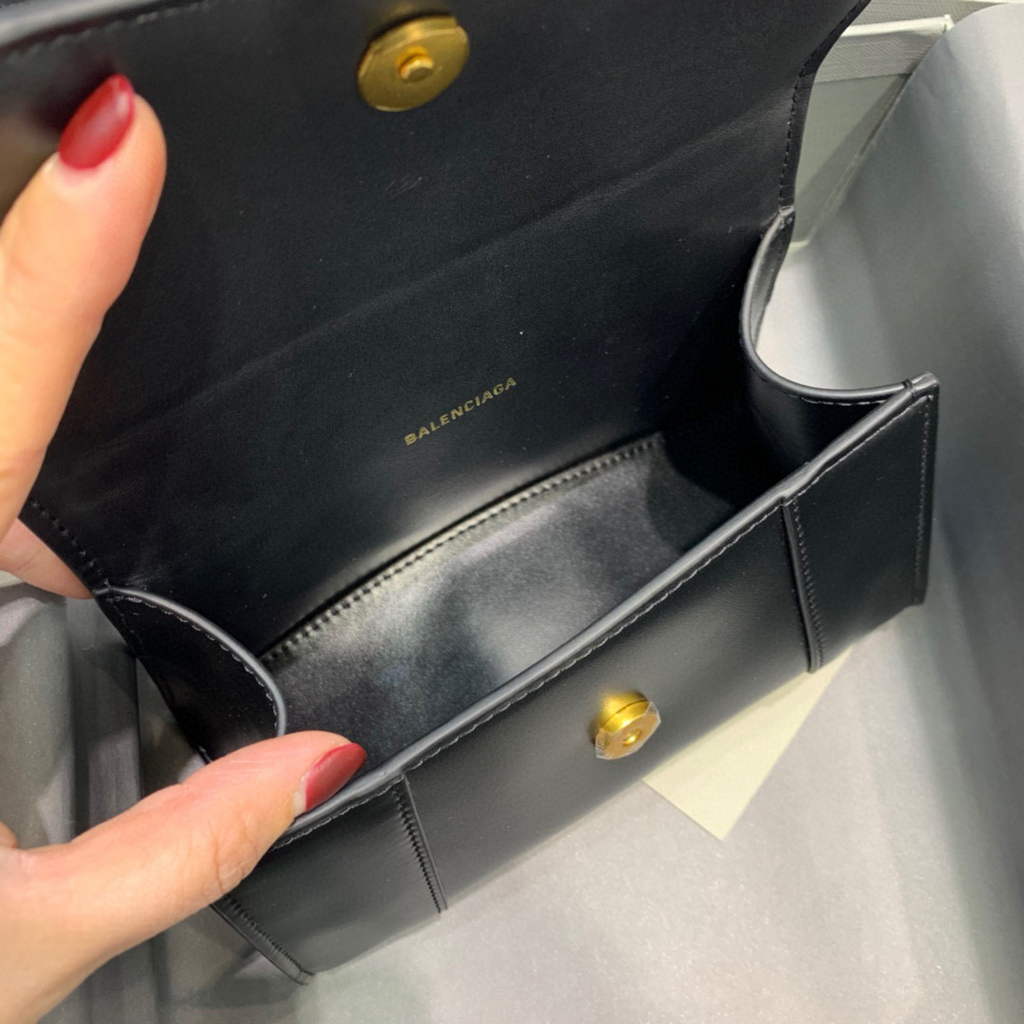 Balenciaga 592833 Hourglass XS Top Handle Leather Bag Black Gold