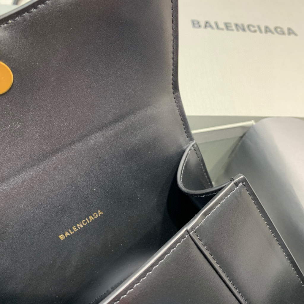 Balenciaga 592833 Hourglass XS Top Handle Leather Bag Black Gold