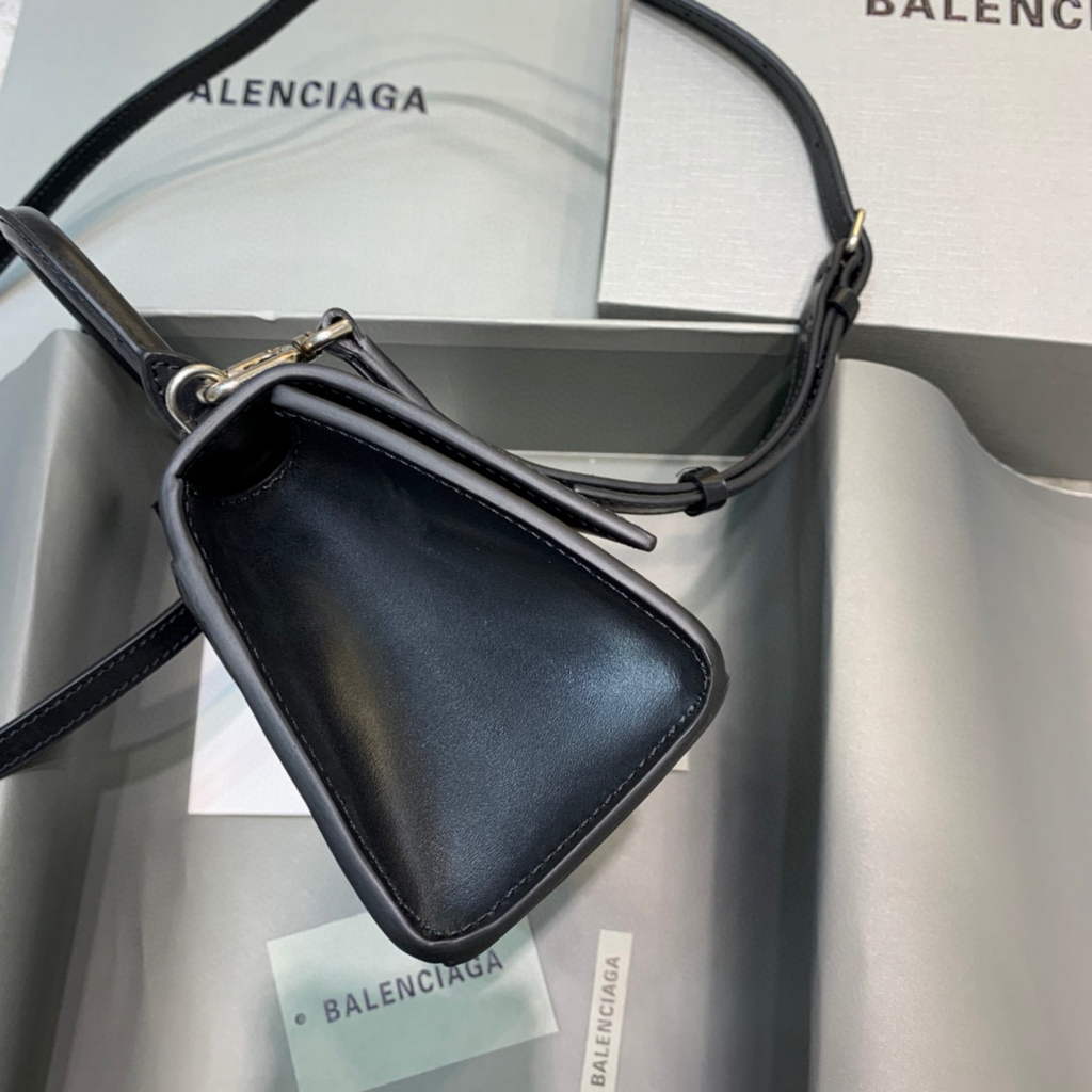 Balenciaga 592833 Hourglass XS Top Handle Leather Bag Black Silver