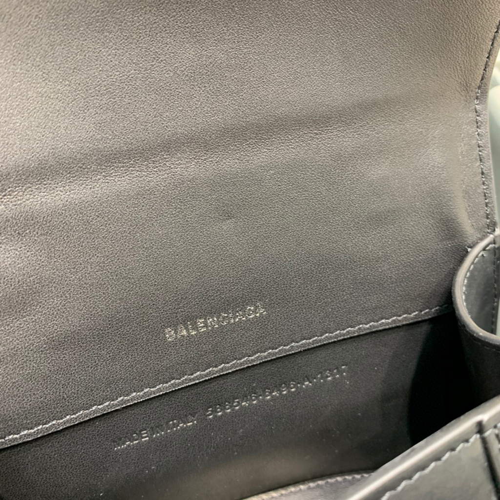 Balenciaga 592833 Hourglass XS Top Handle Leather Bag Black Silver