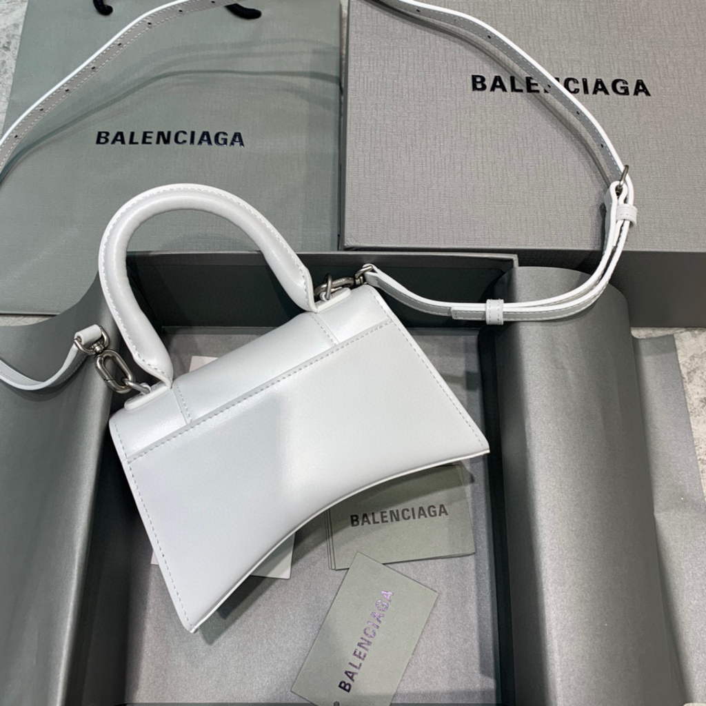 Balenciaga 592833 Hourglass XS Top Handle Leather Bag White