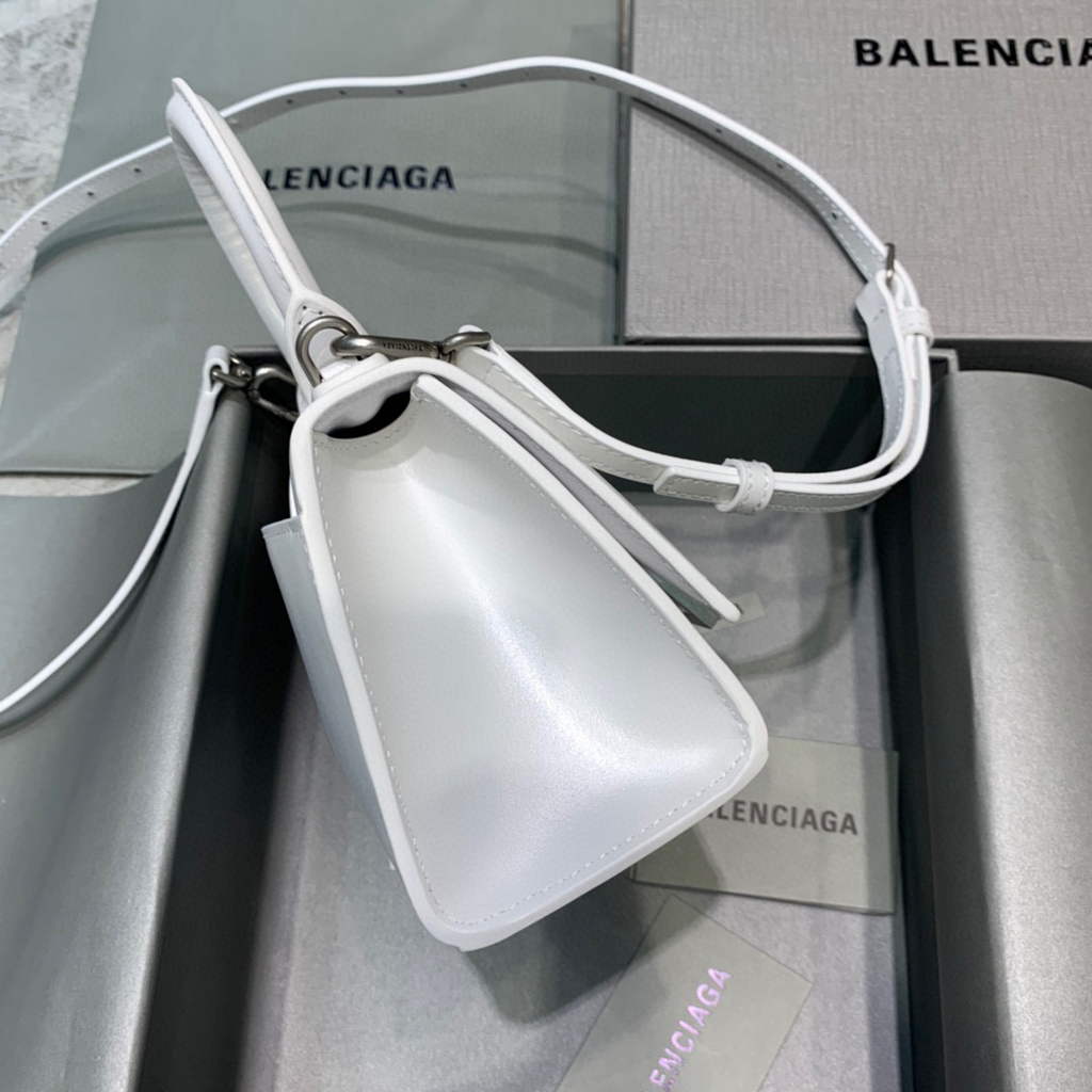 Balenciaga 592833 Hourglass XS Top Handle Leather Bag White