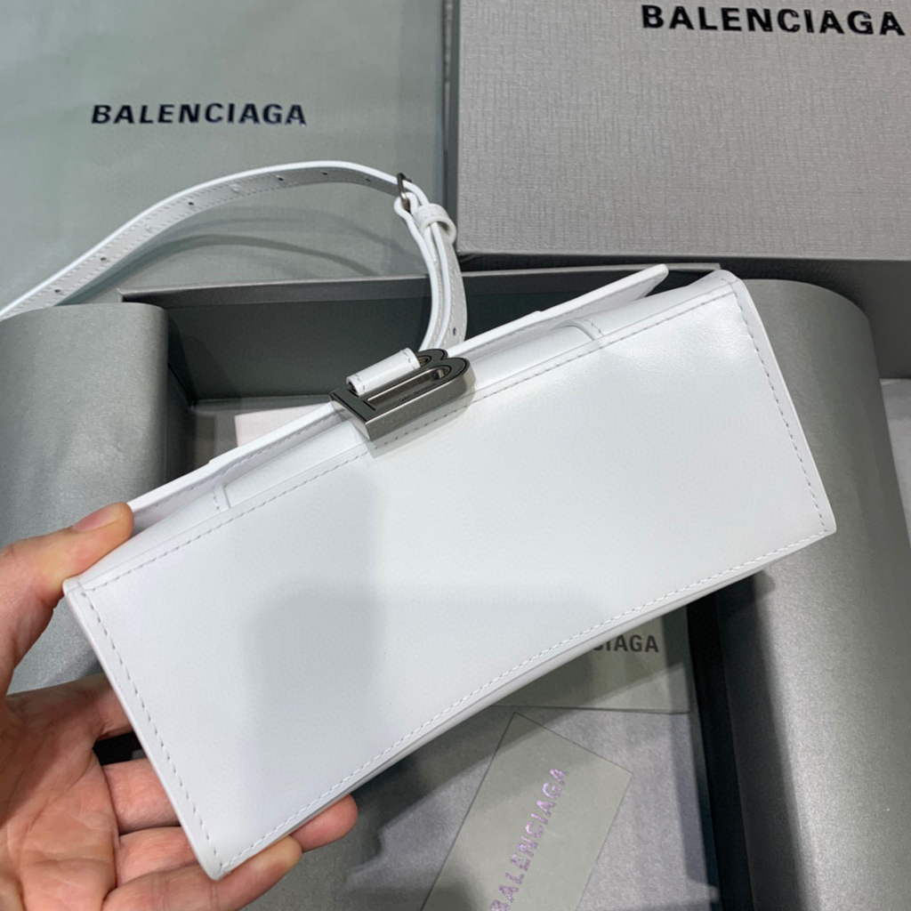 Balenciaga 592833 Hourglass XS Top Handle Leather Bag White