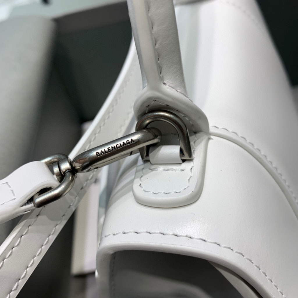 Balenciaga 592833 Hourglass XS Top Handle Leather Bag White